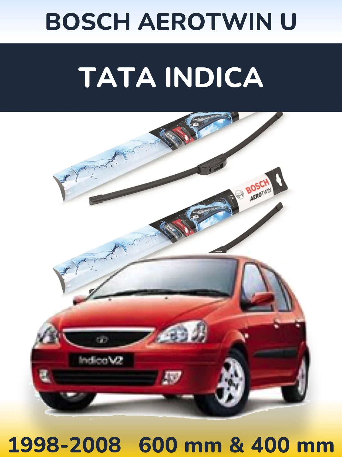 Komplet przednich wycieraczek BOSCH AeroTwin U 600 & 400 mm do Tata Indica 1998-2008