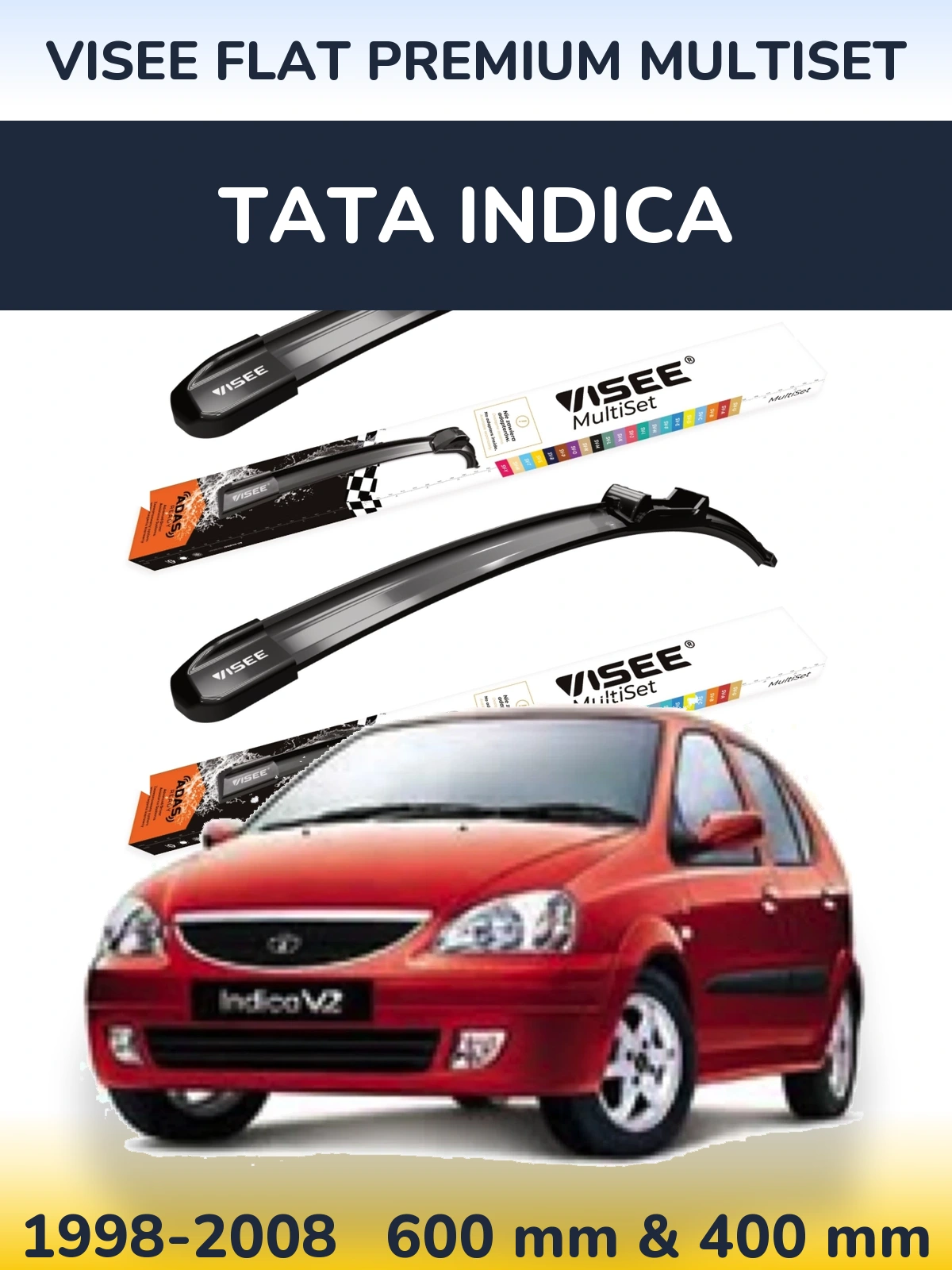 Komplet przednich wycieraczek VISEE FLAT PREMIUM MultiSet 600 & 400 mm do Tata Indica 1998-2008