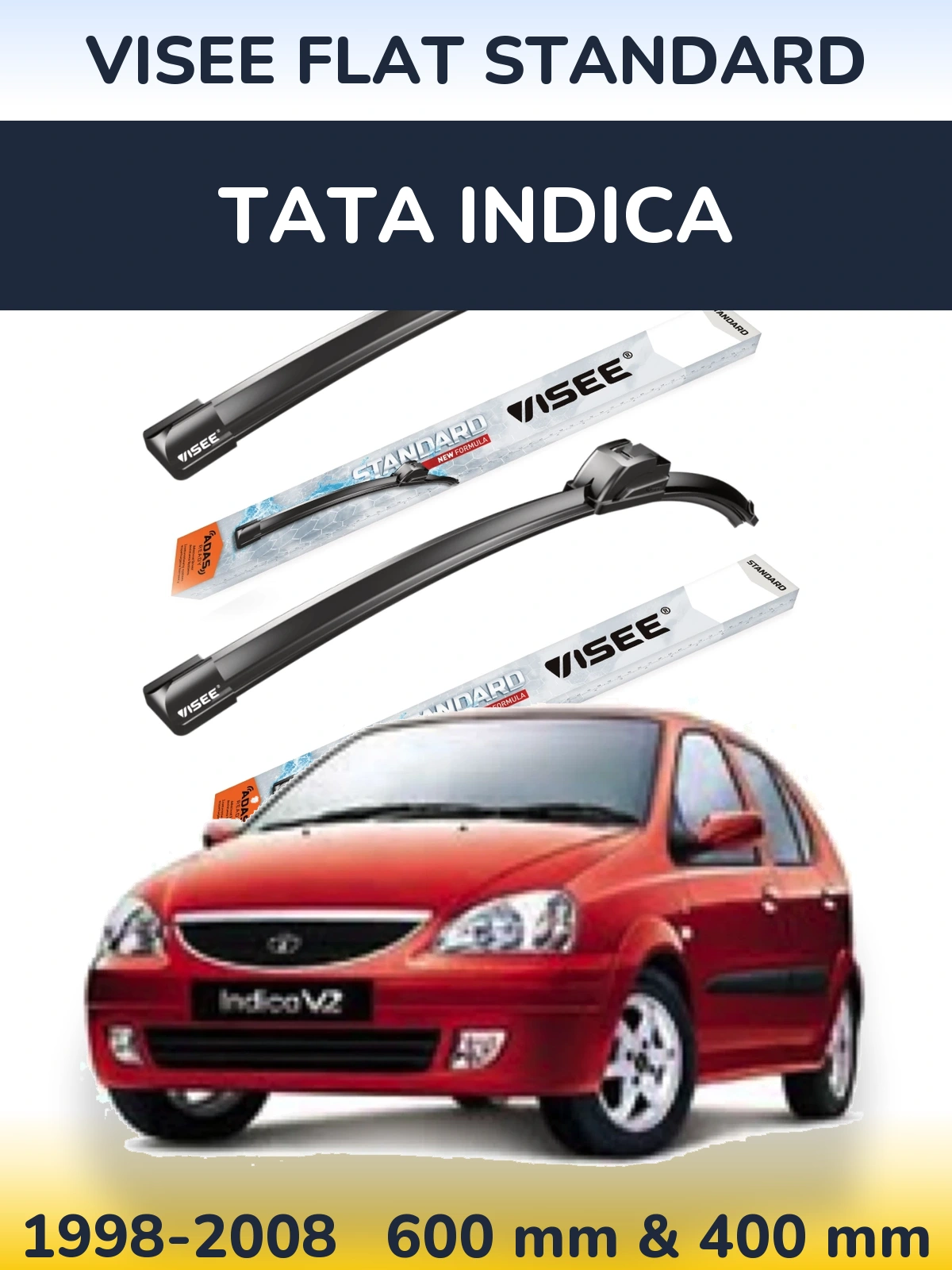 Komplet przednich wycieraczek VISEE FLAT STANDARD 600 & 400 mm do Tata Indica 1998-2008
