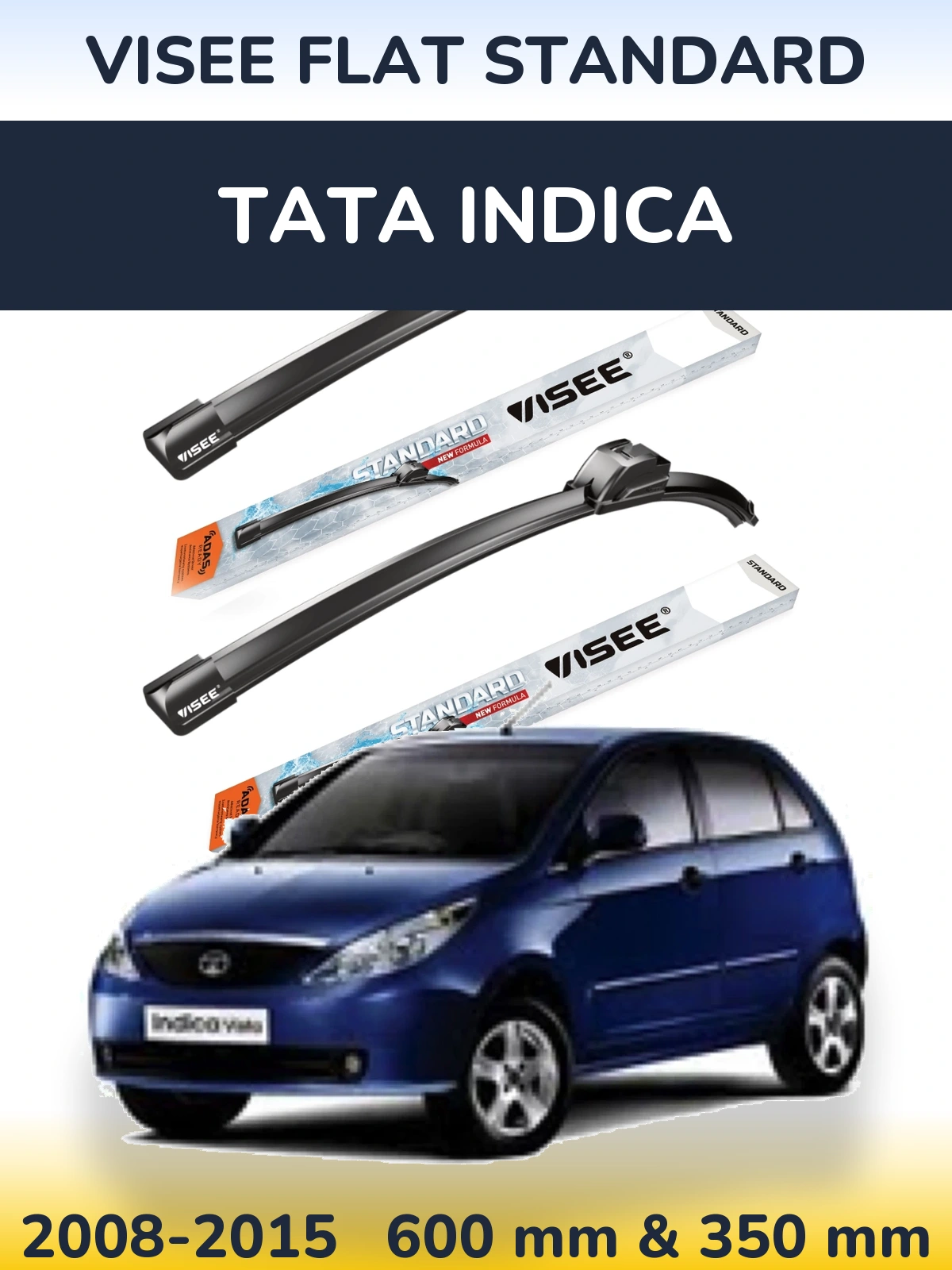 Komplet przednich wycieraczek VISEE FLAT STANDARD 600 & 350 mm do Tata Indica 2008-2015