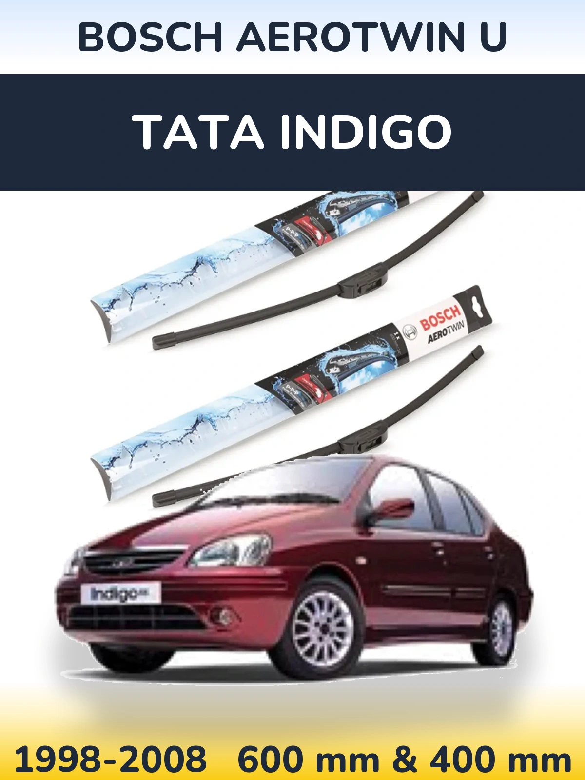 Front wiper blade set BOSCH AeroTwin U 600 & 400 mm for Tata Indigo 1998-2008