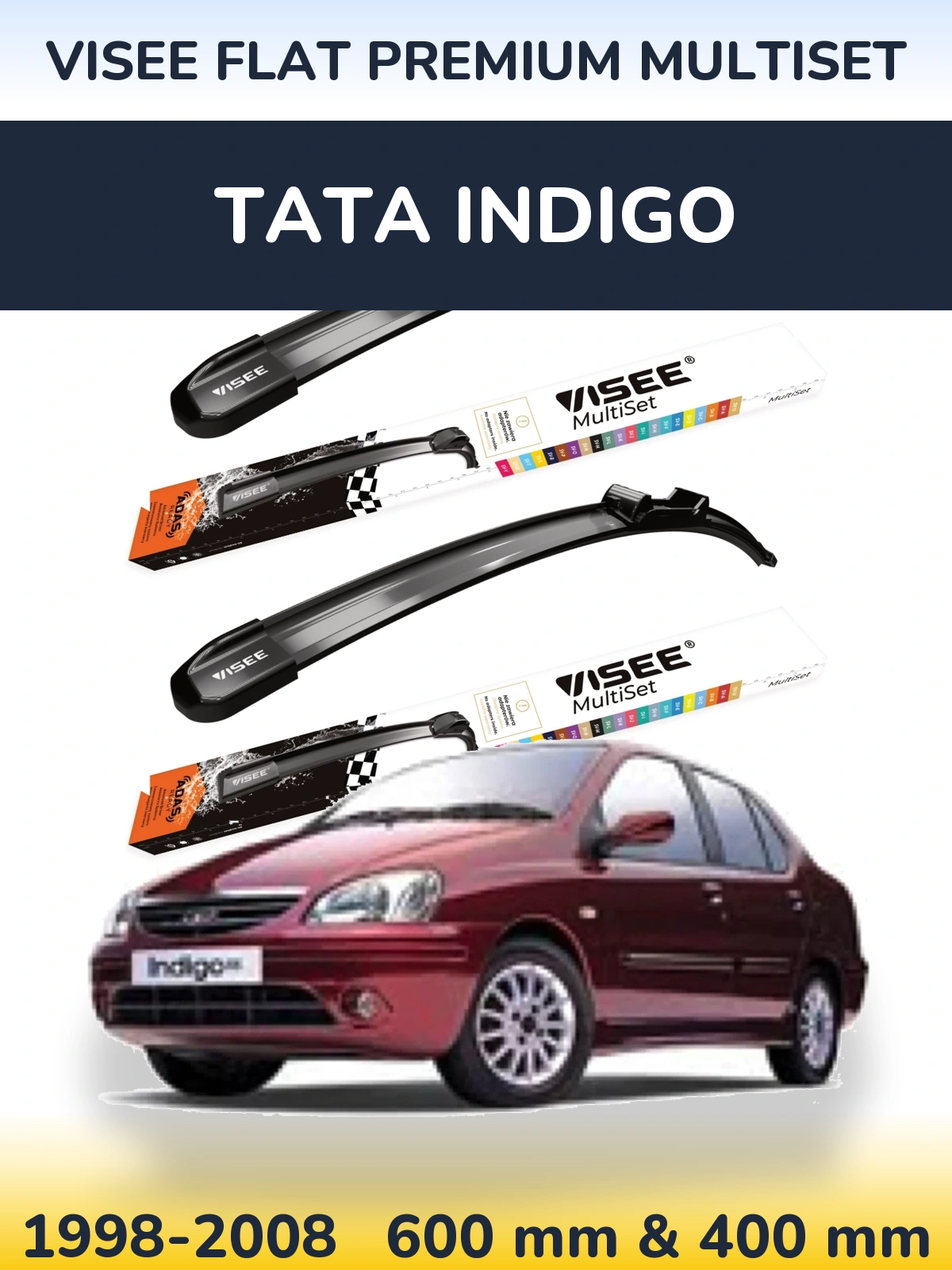 Front wiper blade set VISEE FLAT PREMIUM MultiSet 600 & 400 mm for Tata Indigo 1998-2008