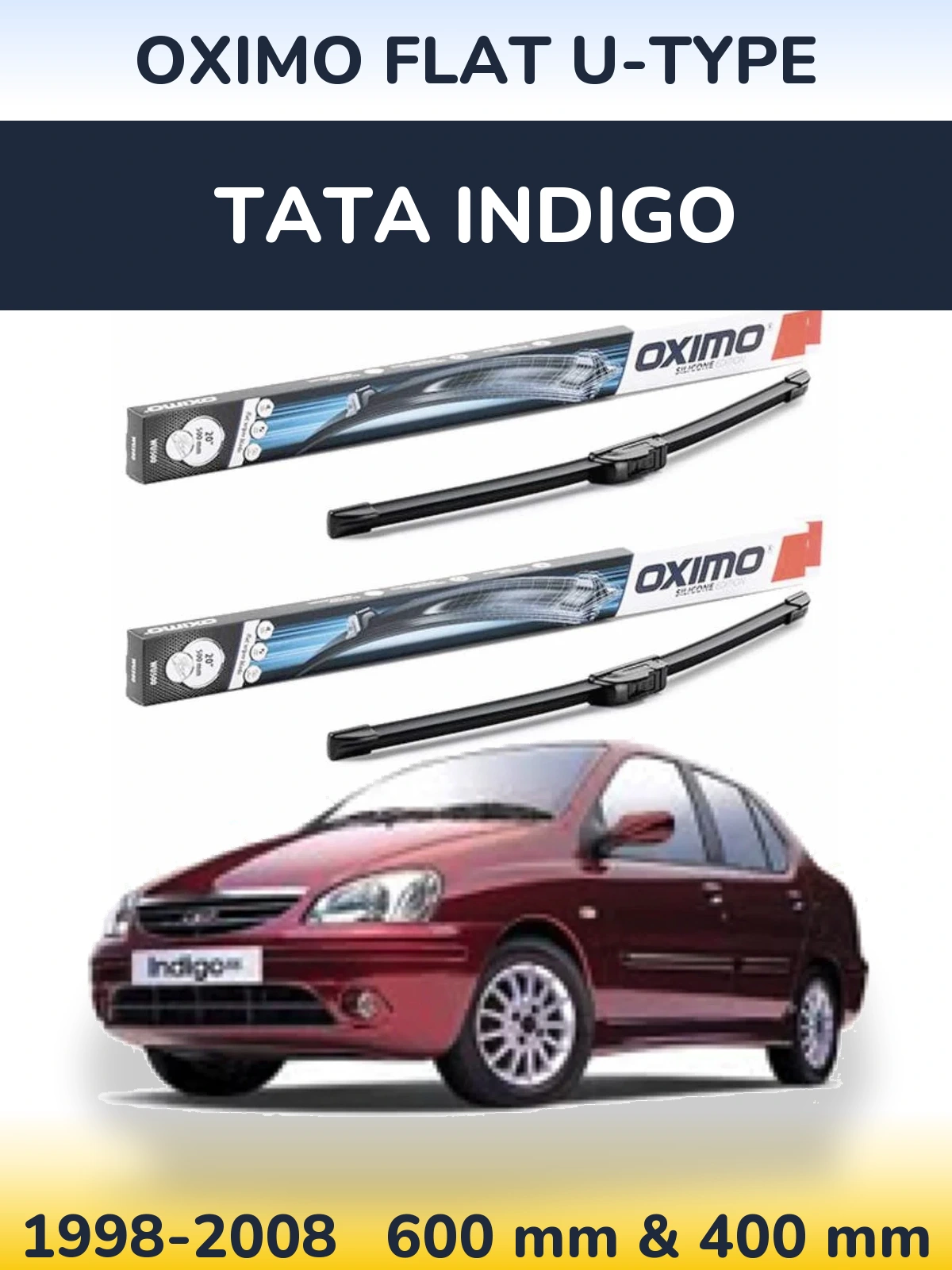 Front wiper blade set Oximo Flat U-type 600 & 400 mm for Tata Indigo 1998-2008