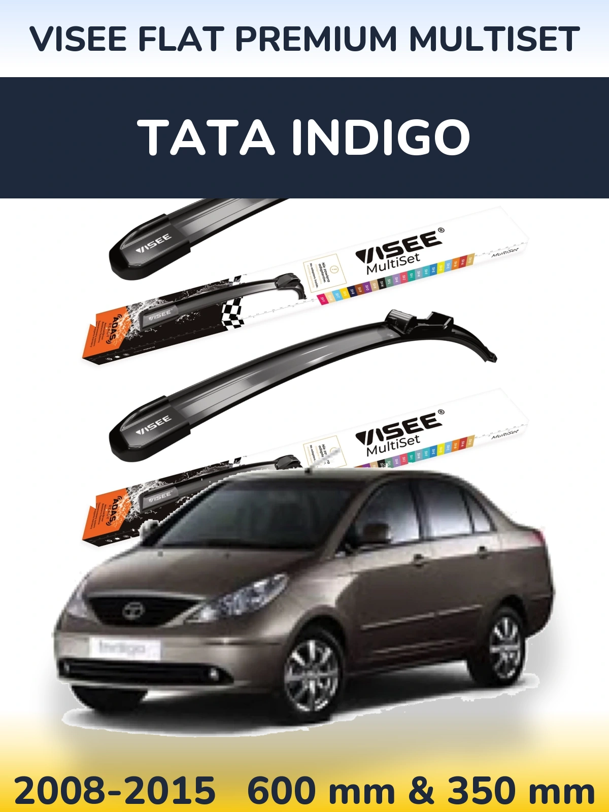 Комплект передніх щіток VISEE FLAT PREMIUM MultiSet 600 & 350 мм для Tata Indigo 2008-2015