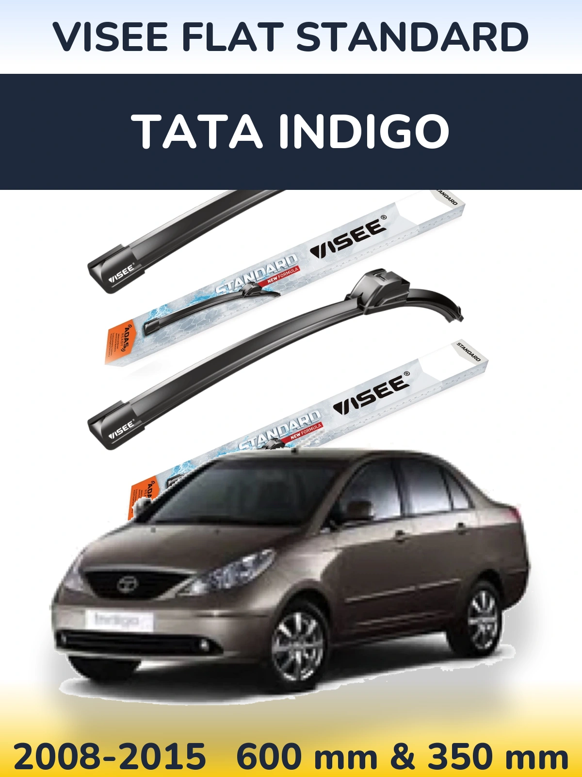 Komplet przednich wycieraczek VISEE FLAT STANDARD 600 & 350 mm do Tata Indigo 2008-2015