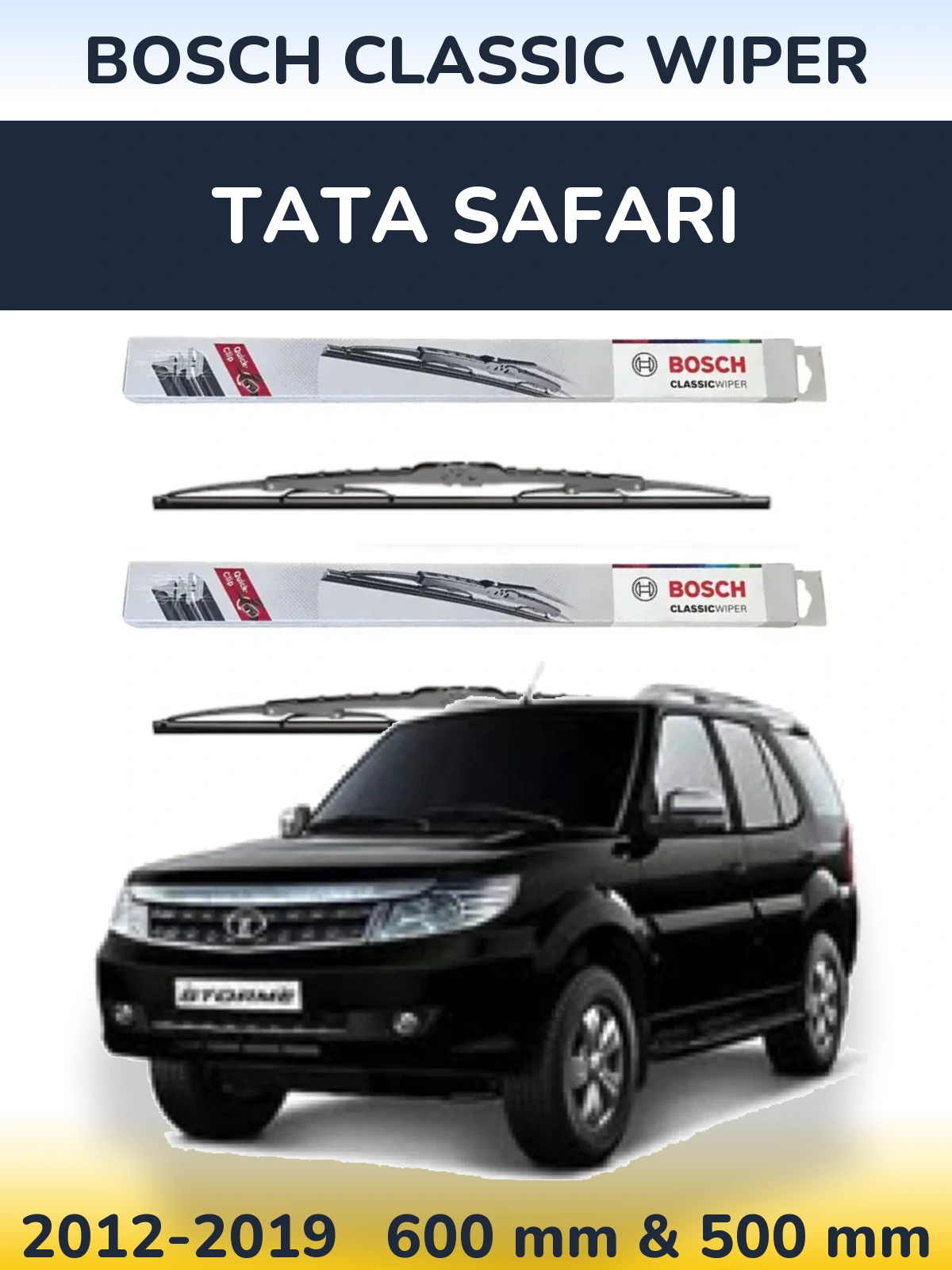 Front wiper blade set BOSCH Classic Wiper 600 & 500 mm for Tata Safari 2012-2019