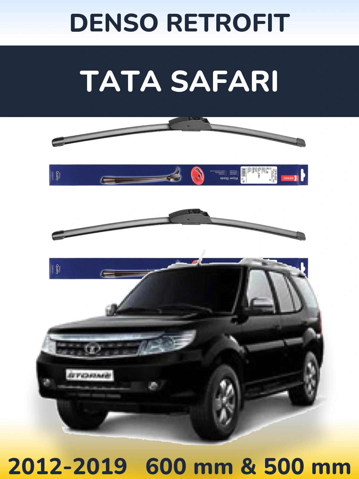 Front wiper blade set Denso Retrofit 600 & 500 mm for Tata Safari 2012-2019