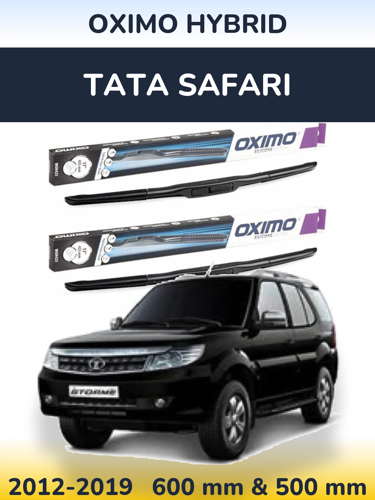 Front wiper blade set Oximo Hybrid 600 & 500 mm for Tata Safari 2012-2019