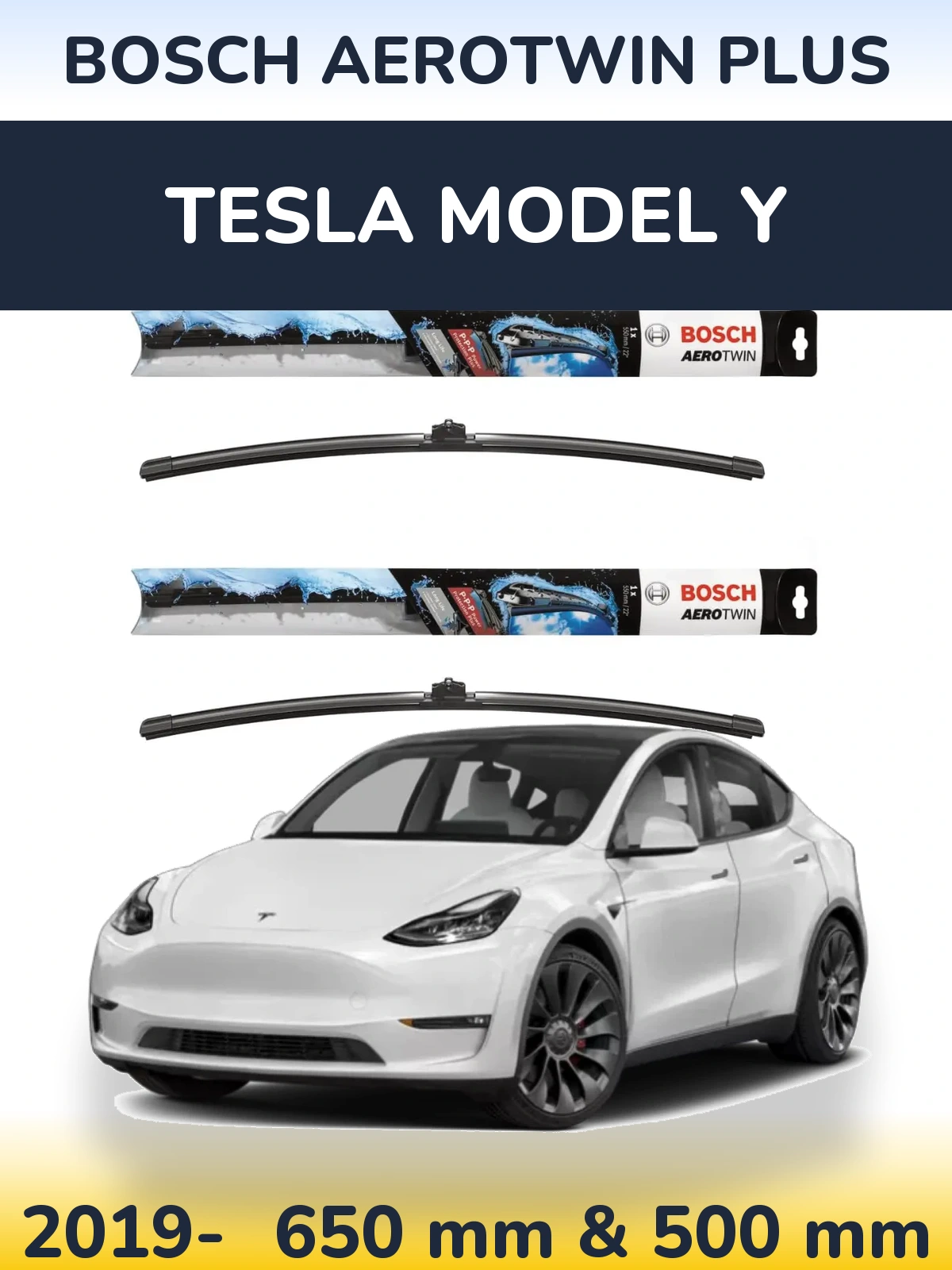 Komplet przednich wycieraczek BOSCH AeroTwin Plus 650 & 500 mm do Tesla Model Y 2019-2026