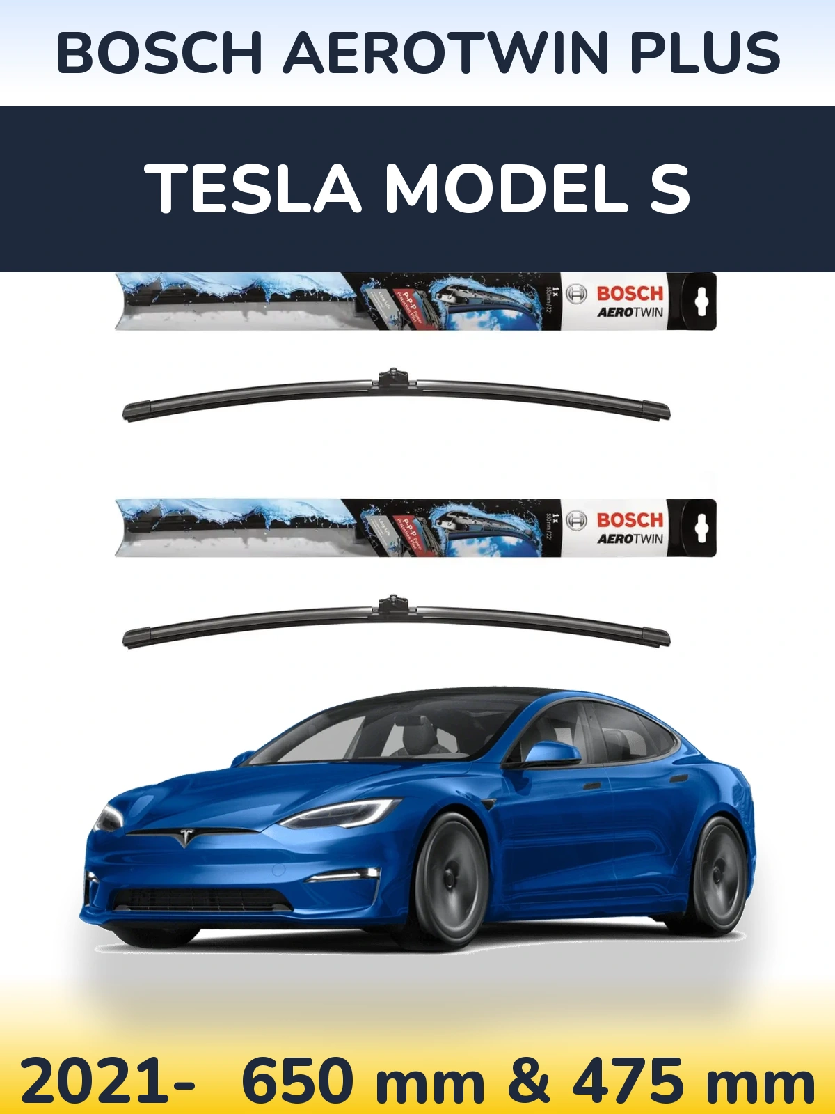 Комплект передніх щіток BOSCH AeroTwin Plus 650 & 475 мм для Tesla Модель S 2021-2026