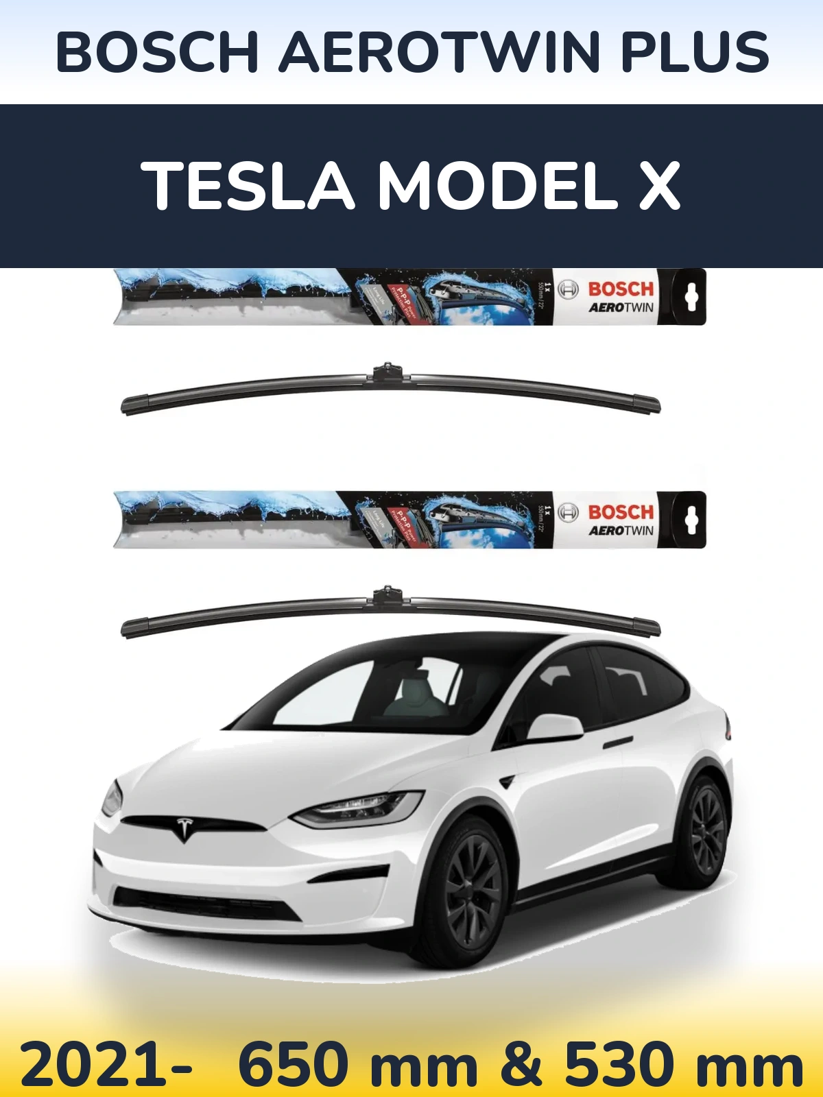 Комплект передніх щіток BOSCH AeroTwin Plus 650 & 530 мм для Tesla Модель X 2021-2026