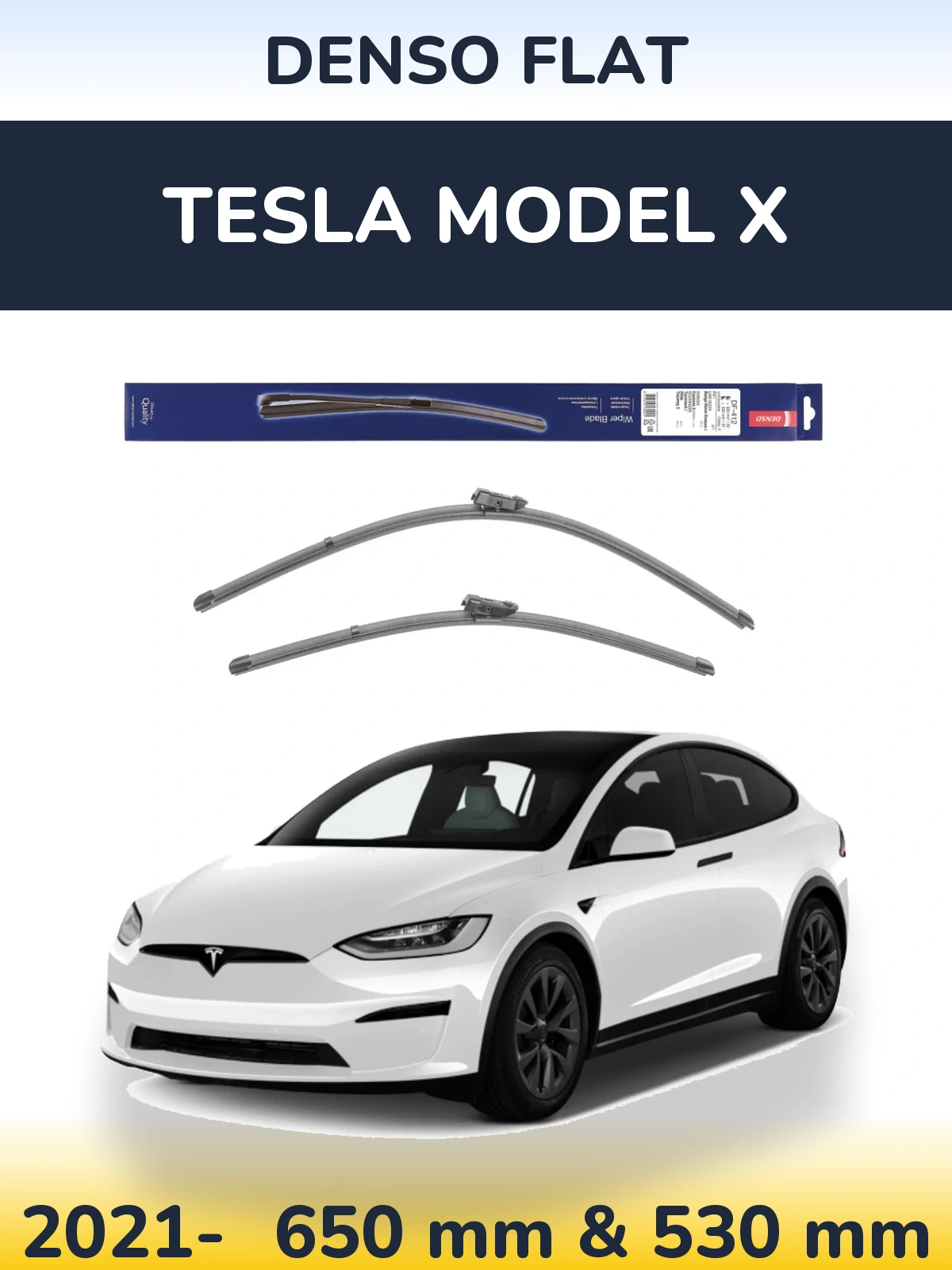 Комплект передних дворников Denso Flat 650 & 530 мм для Tesla Модель X 2021-2026