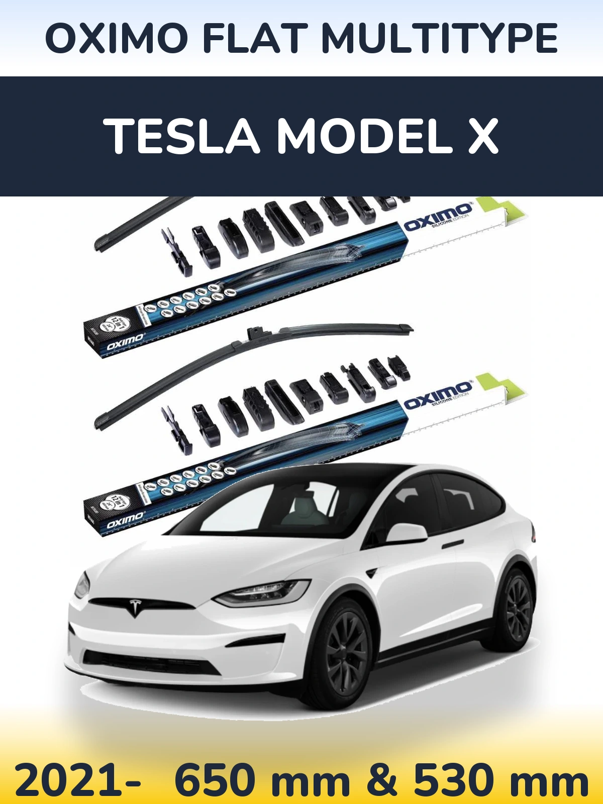 Front wiper blade set Oximo Flat MultiTypee 650 & 530 mm for Tesla Model X 2021-2026