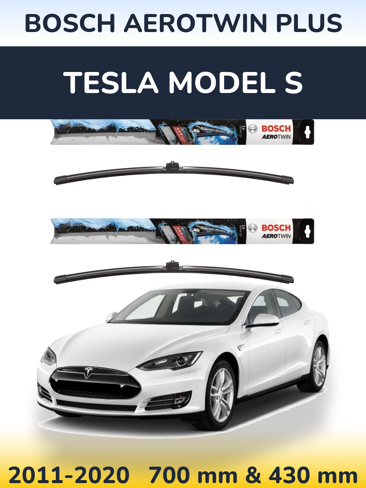Komplet przednich wycieraczek BOSCH AeroTwin Plus 700 & 430 mm do Tesla Model S 2011-2020