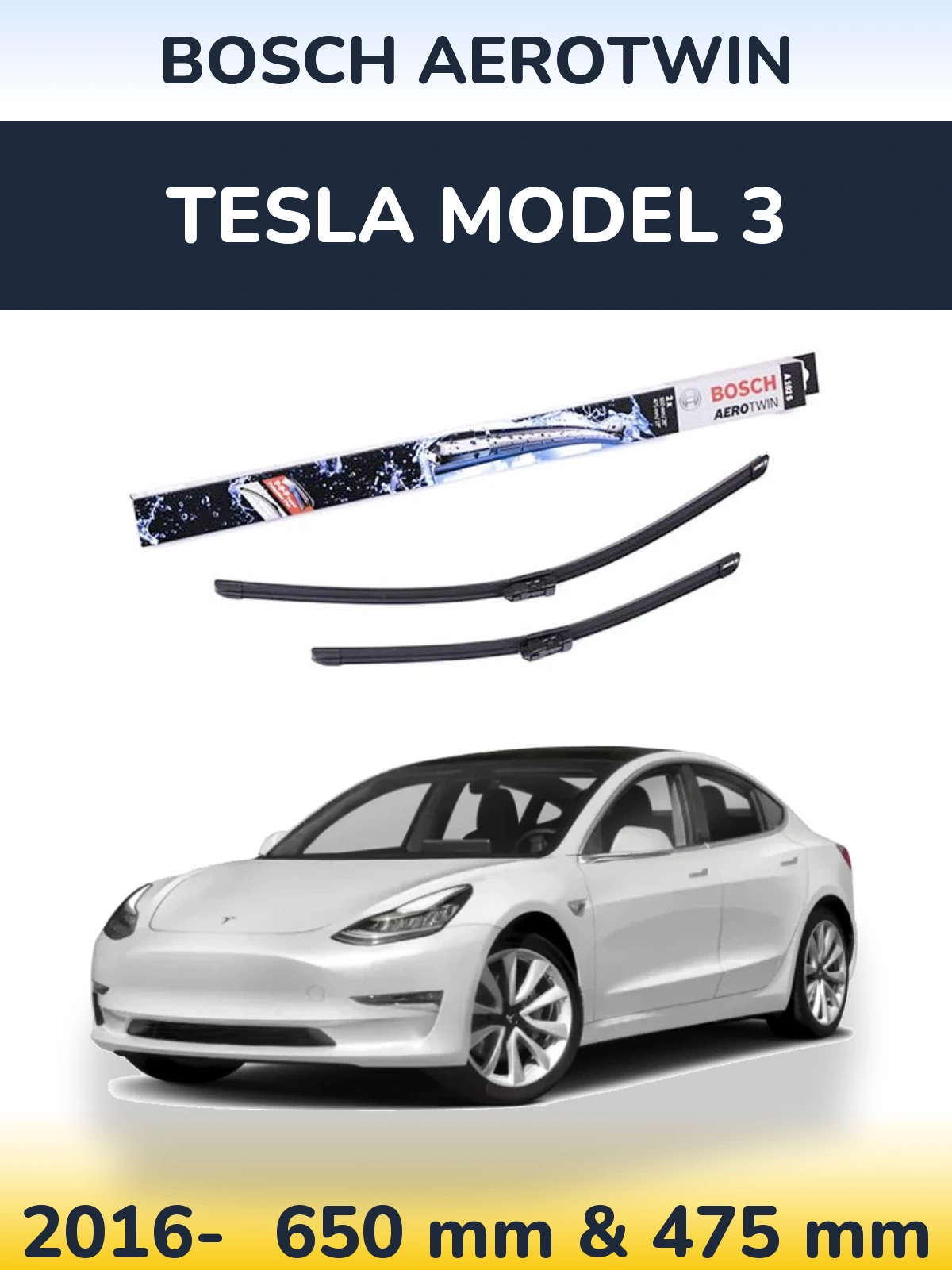 Komplet przednich wycieraczek BOSCH AeroTwin 650 & 475 mm do Tesla Model 3 2016-2026