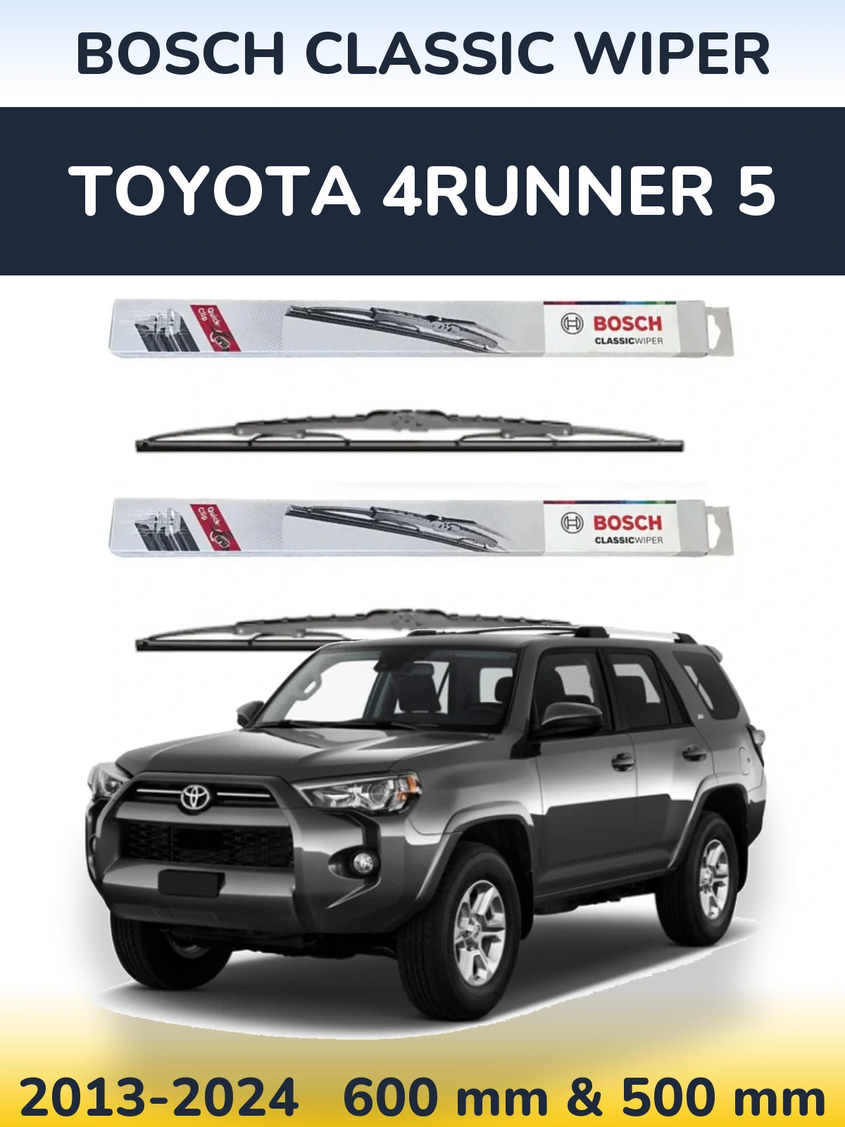 Komplet przednich wycieraczek BOSCH Classic Wiper 600 & 500 mm do Toyota 4Runner 5 2013-2024