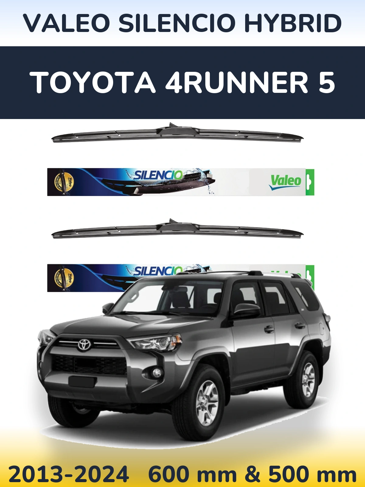 Komplet przednich wycieraczek Valeo Silencio Hybrid 600 & 500 mm do Toyota 4Runner 5 2013-2024