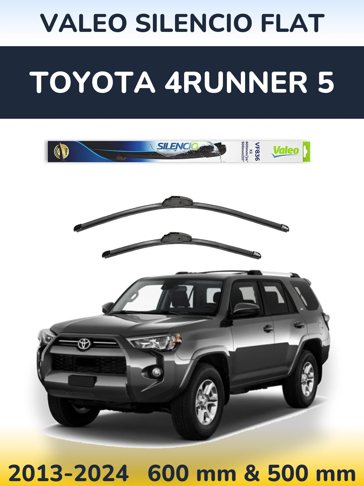 Komplet przednich wycieraczek Valeo Silencio Flat 600 & 500 mm do Toyota 4Runner 5 2013-2024