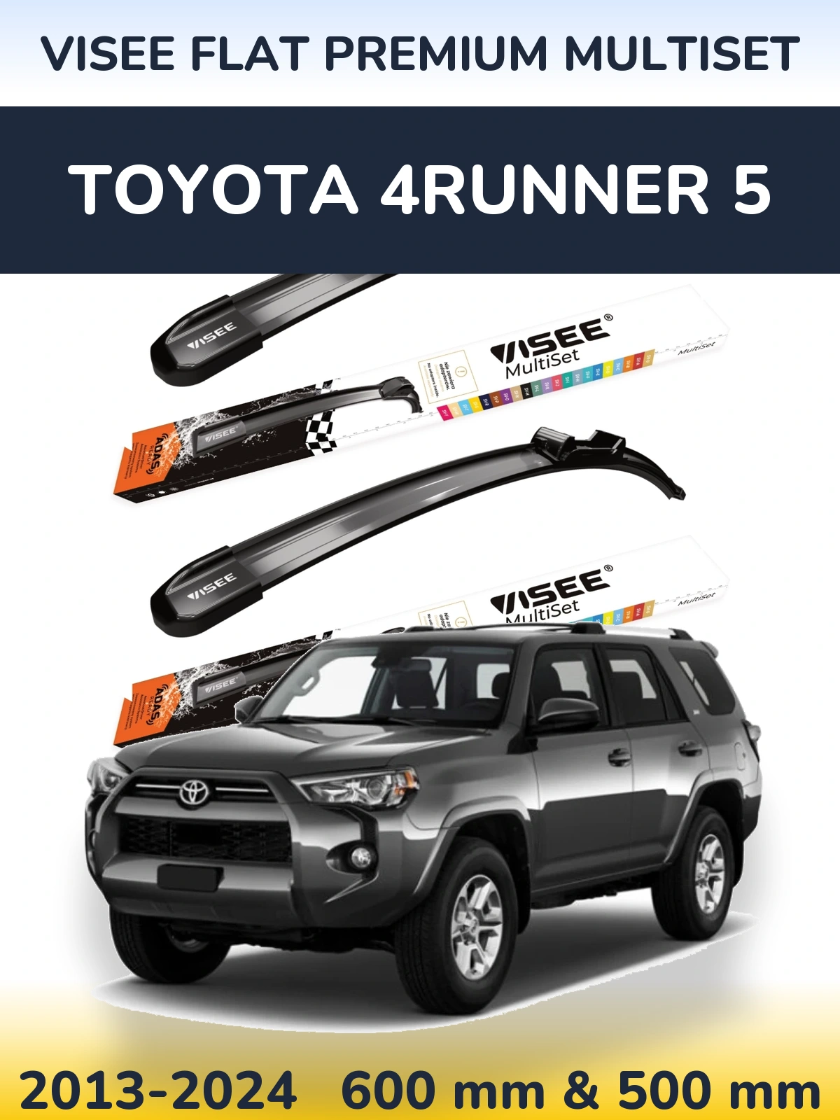 Komplet przednich wycieraczek VISEE FLAT PREMIUM MultiSet 600 & 500 mm do Toyota 4Runner 5 2013-2024