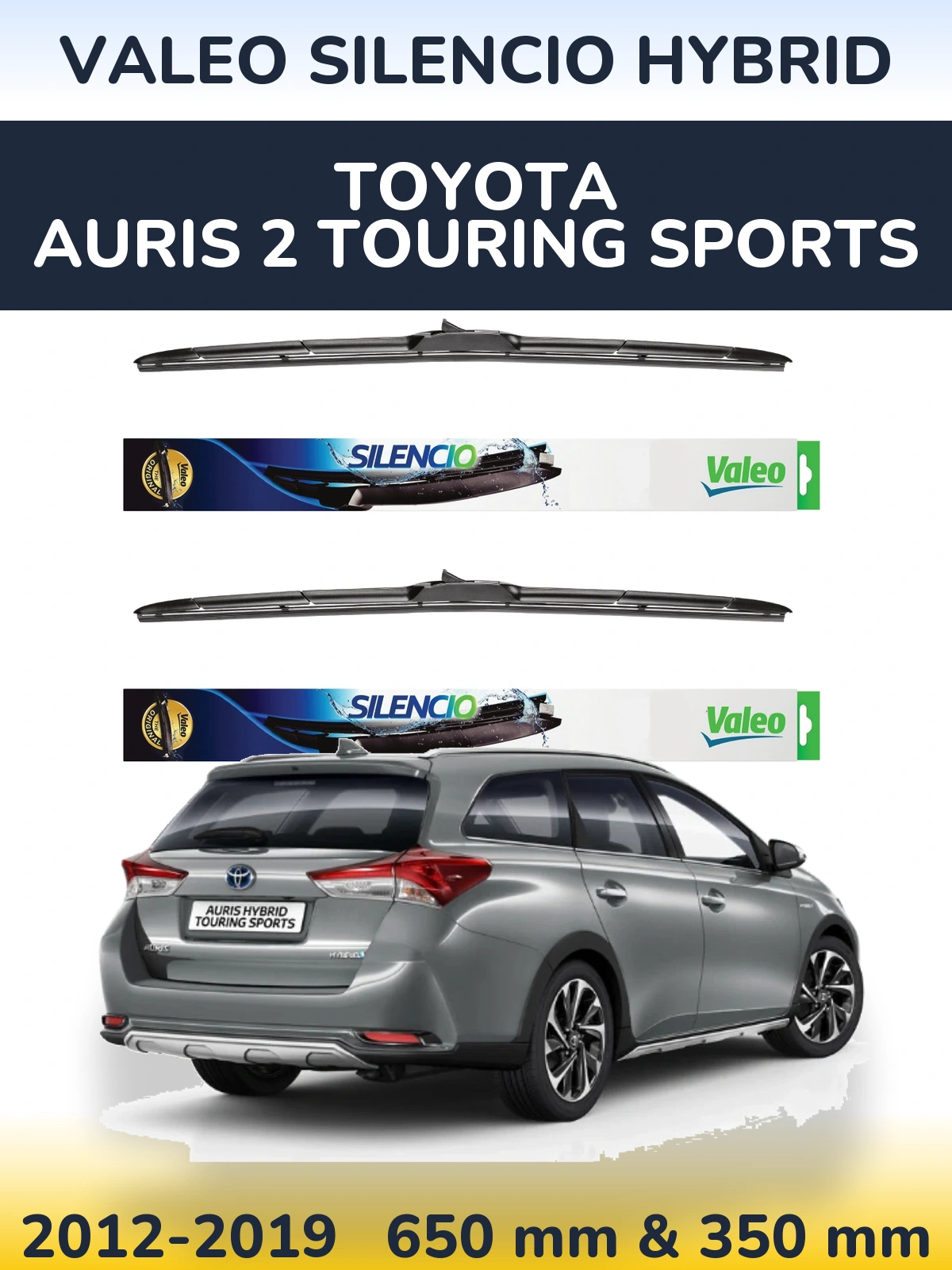 Komplet przednich wycieraczek Valeo Silencio Hybrid 650 & 350 mm do Toyota Auris 2 Touring Sports 2012-2019