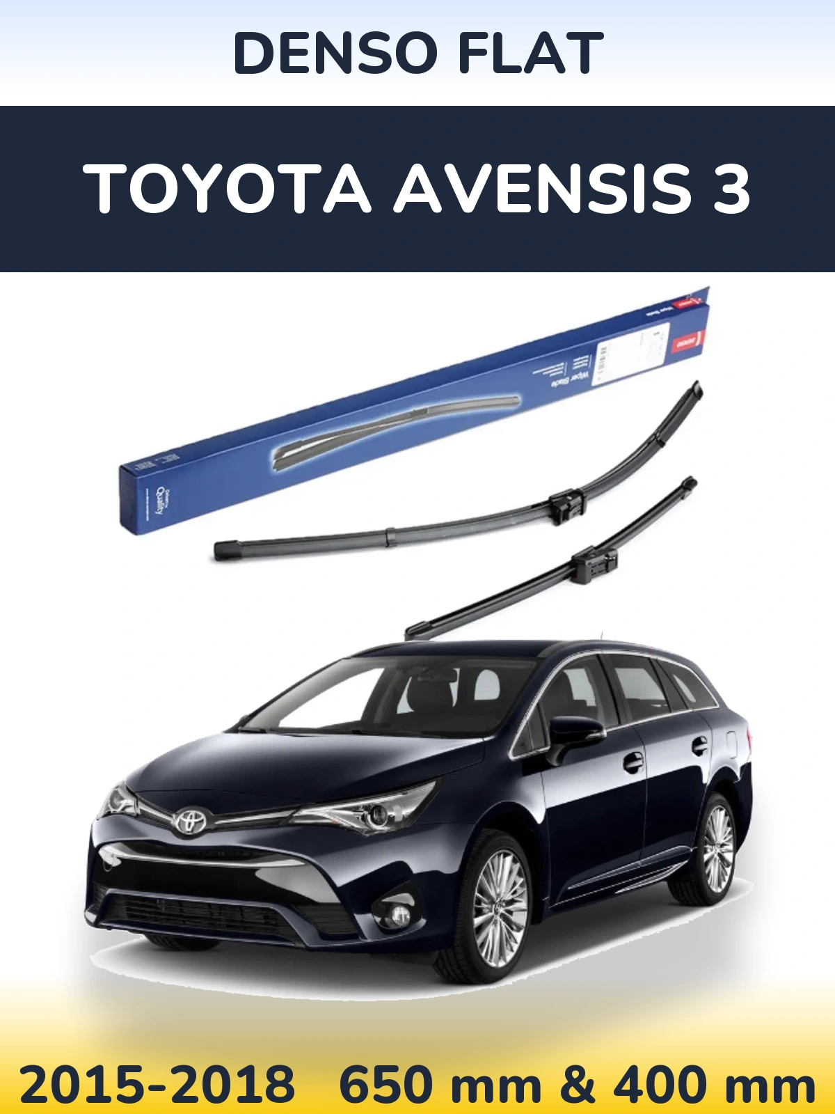 Front wiper blade set Denso Flat 650 & 400 mm for Toyota Avensis 3 2015-2018