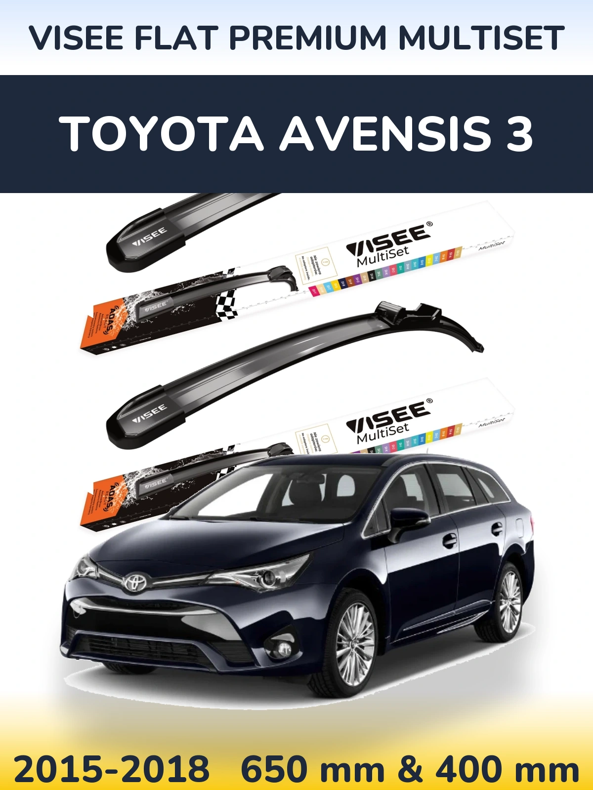 Komplet przednich wycieraczek VISEE FLAT PREMIUM MultiSet 650 & 400 mm do Toyota Avensis 3 2015-2018