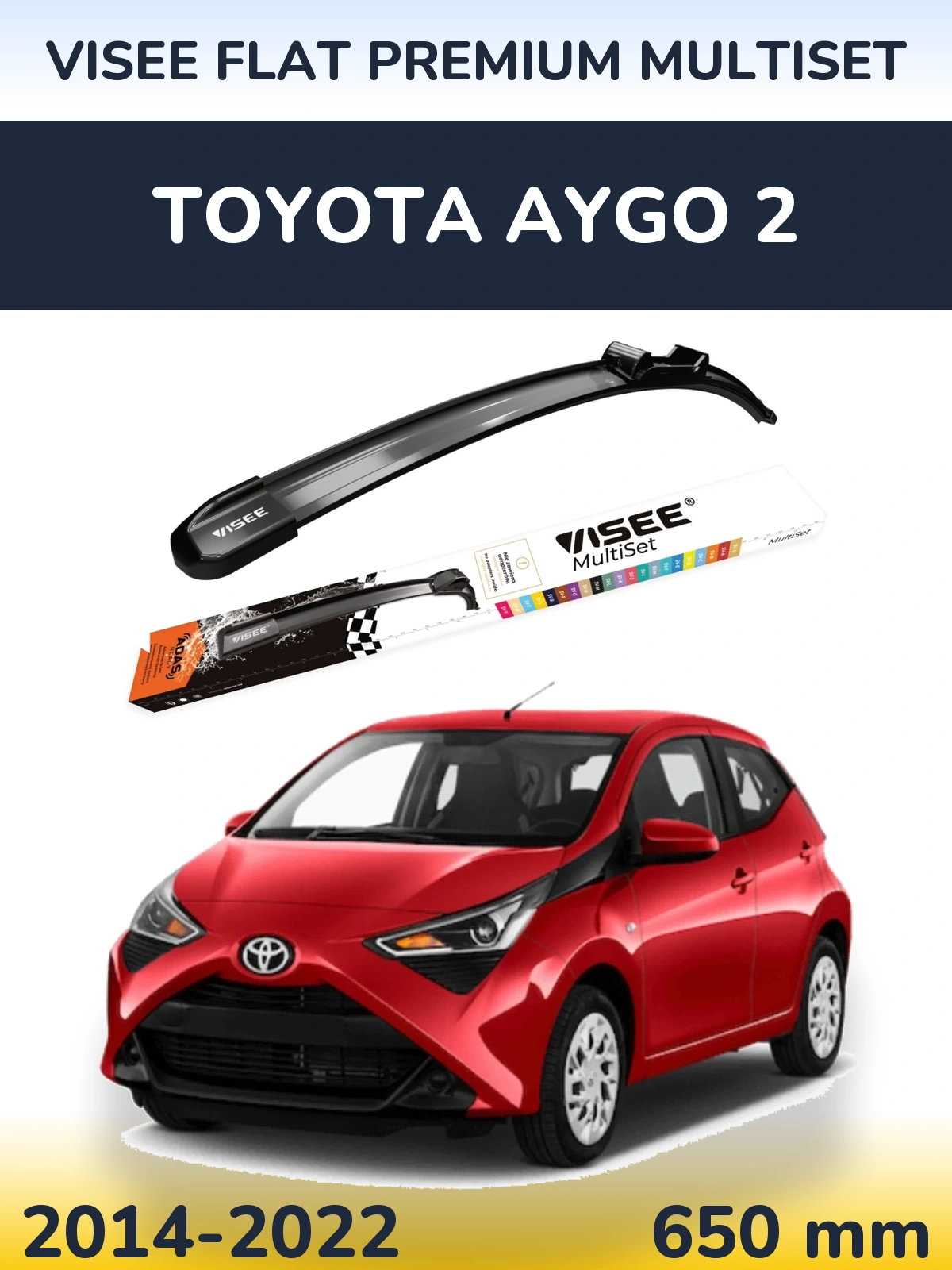 Передний дворник VISEE FLAT PREMIUM MultiSet 650 мм для Toyota Aygo 2 2014-2022