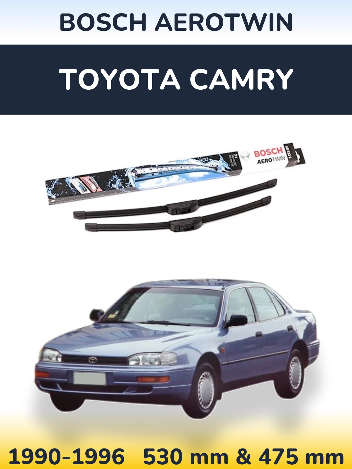Front wiper blade set BOSCH AeroTwin 530 & 475 mm for Toyota Camry 1990-1996