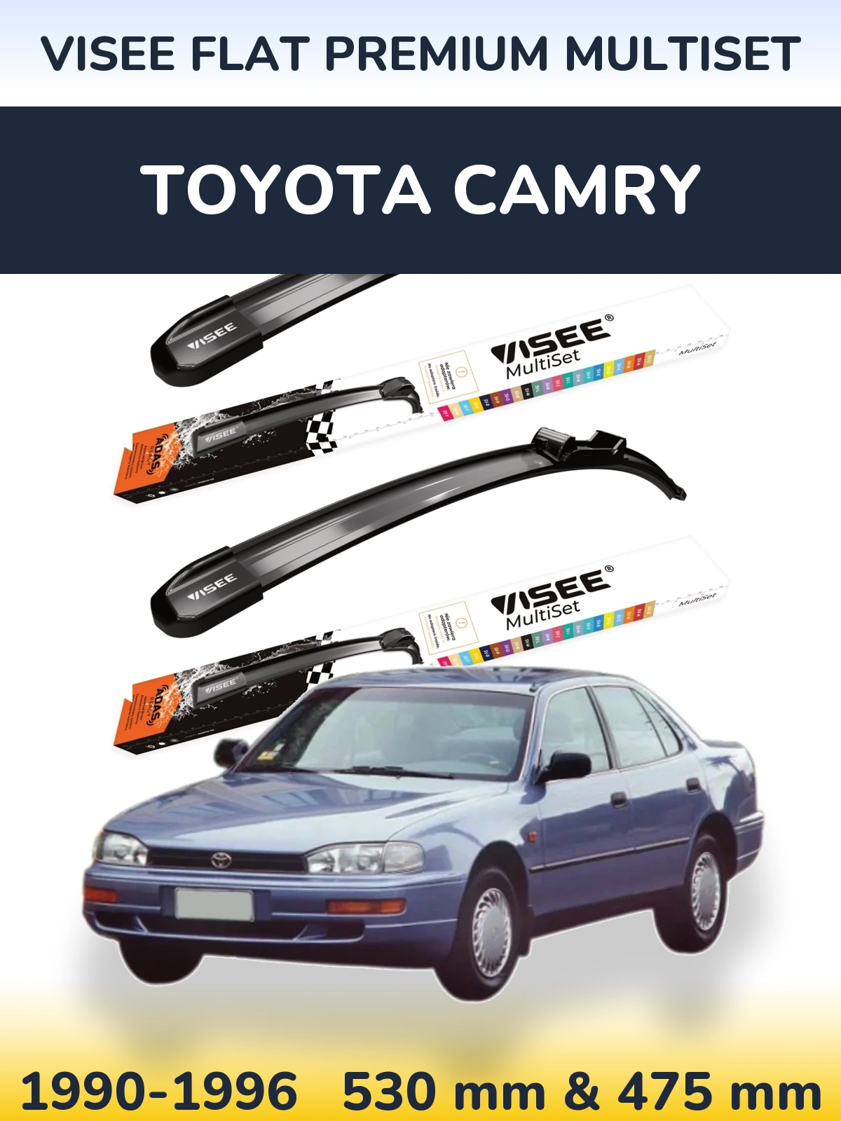 Komplet przednich wycieraczek VISEE FLAT PREMIUM MultiSet 530 & 475 mm do Toyota Camry 1990-1996