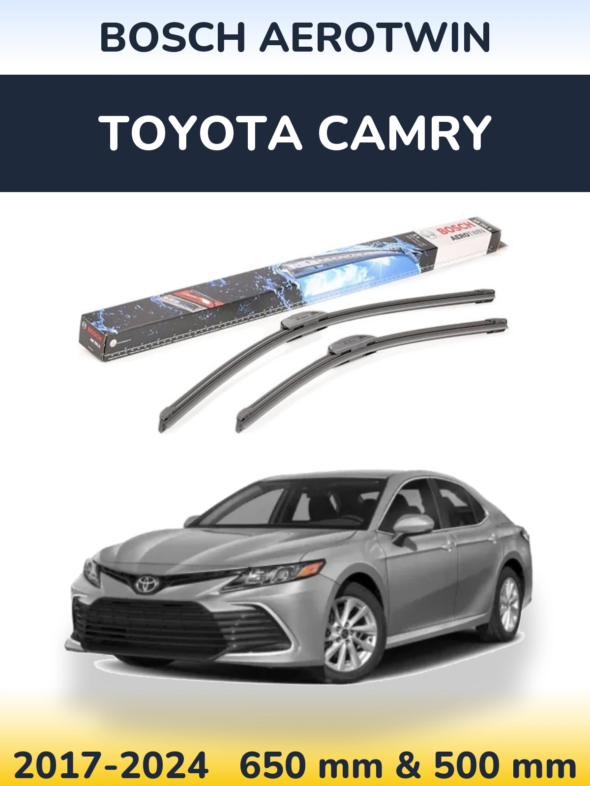 Комплект передних дворников BOSCH AeroTwin 650 & 500 мм для Toyota Camry 2017-2024