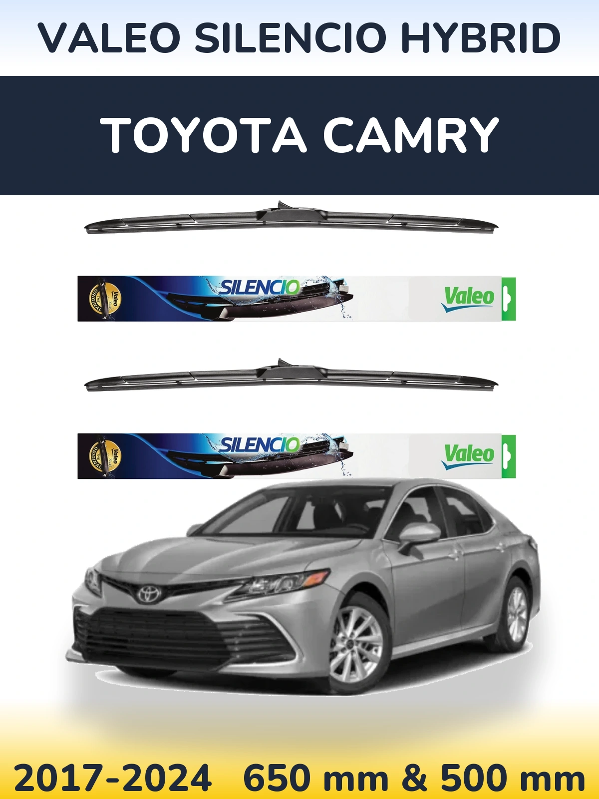 Комплект передних дворников Valeo Silencio Hybrid 650 & 500 мм для Toyota Camry 2017-2024