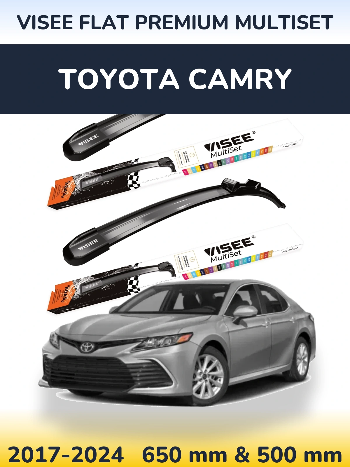 Комплект передних дворников VISEE FLAT PREMIUM MultiSet 650 & 500 мм для Toyota Camry 2017-2024