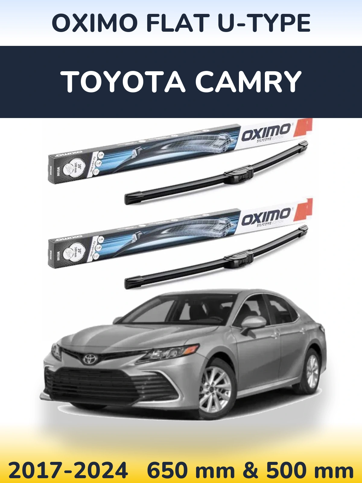 Комплект передних дворников Oximo Flat U-type 650 & 500 мм для Toyota Camry 2017-2024