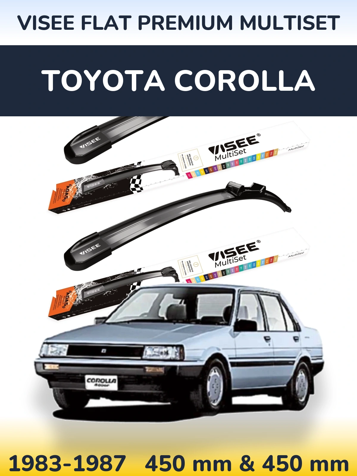 Комплект передних дворников VISEE FLAT PREMIUM MultiSet 450 & 450 мм для Toyota Corolla 1983-1987