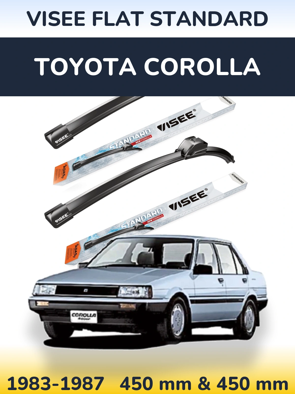 Комплект передних дворников VISEE FLAT STANDARD 450 & 450 мм для Toyota Corolla 1983-1987