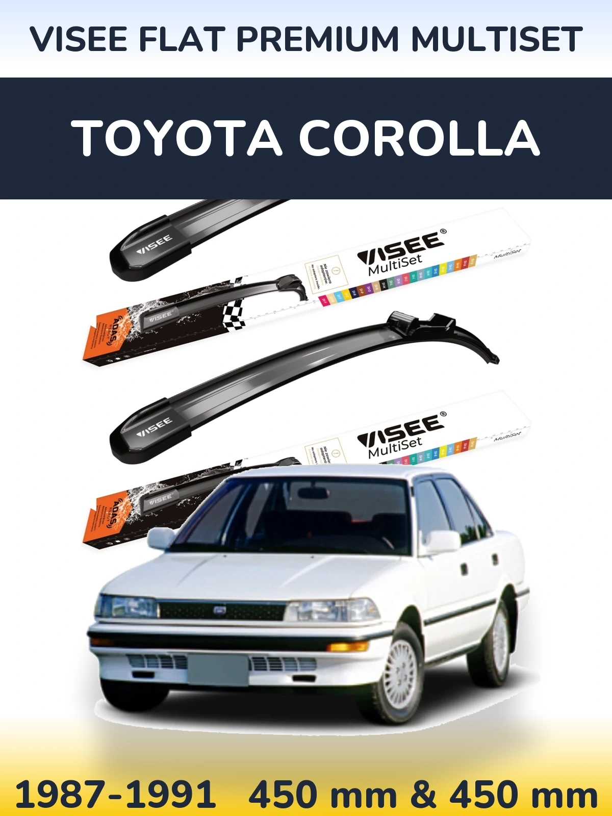 Komplet przednich wycieraczek VISEE FLAT PREMIUM MultiSet 450 & 450 mm do Toyota Corolla 1987-1991