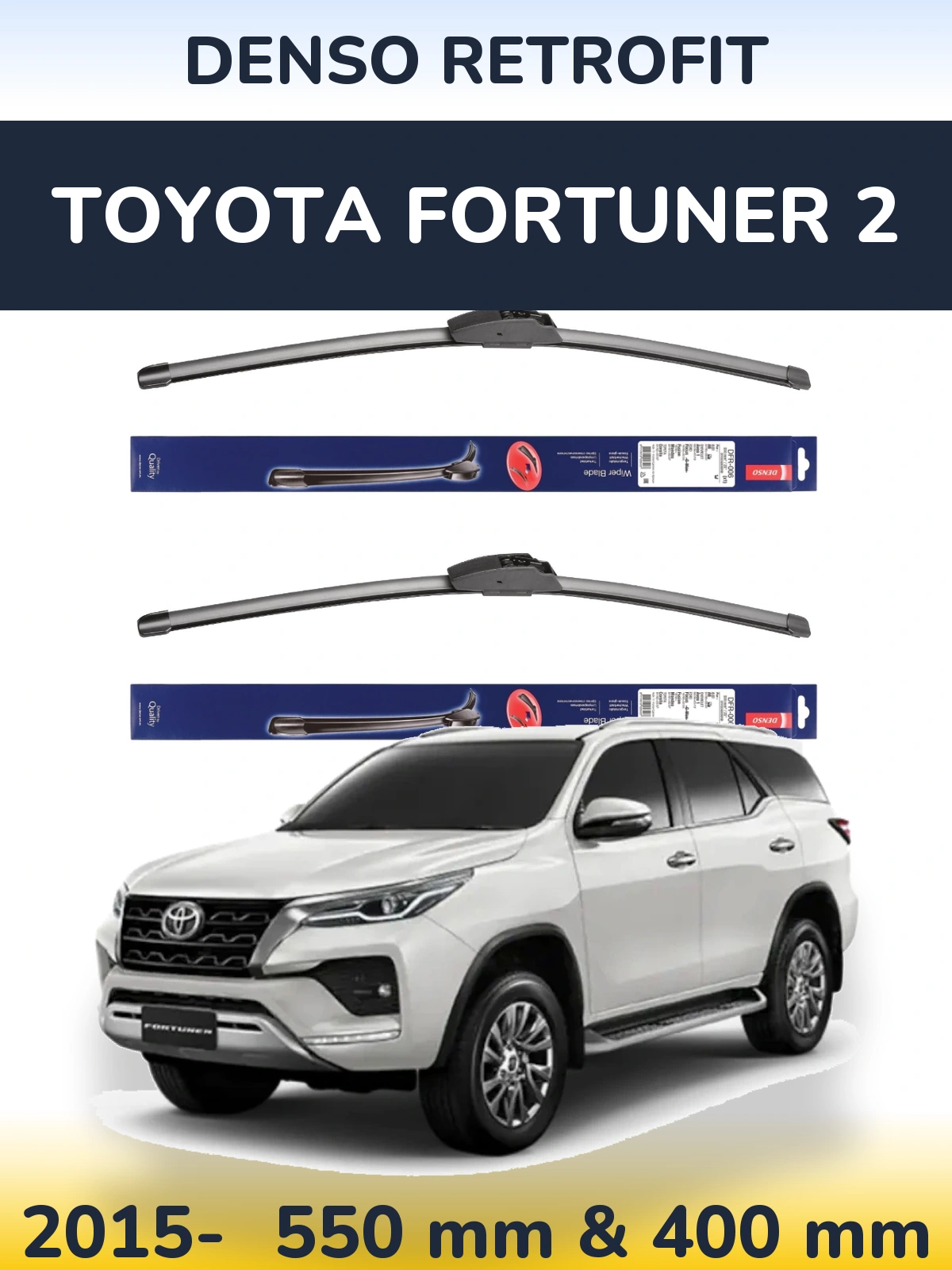 Komplet przednich wycieraczek Denso Retrofit 550 & 400 mm do Toyota Fortuner 2 2015-2026