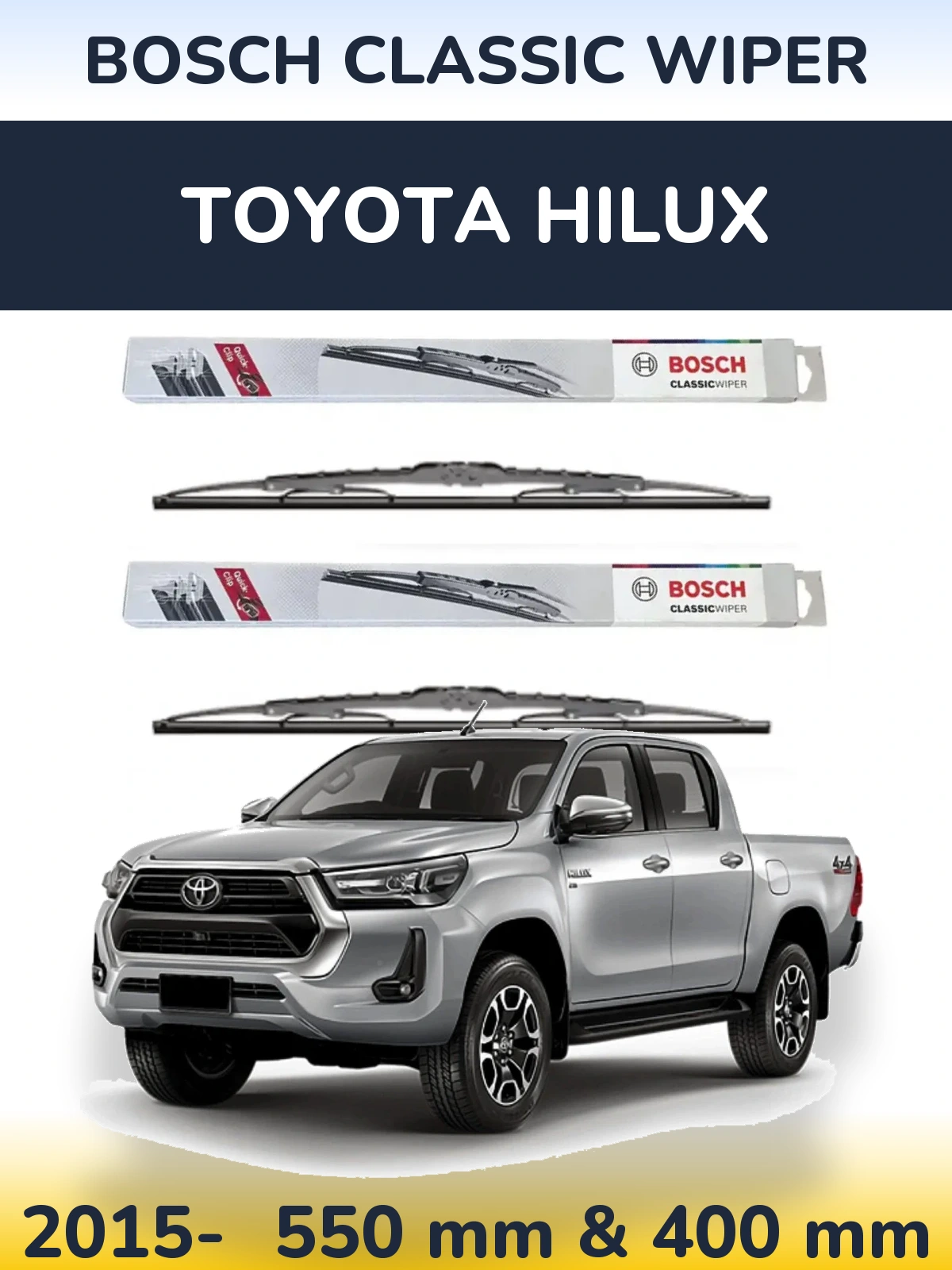Комплект передних дворников BOSCH Classic Wiper 550 & 400 мм для Toyota Hilux 2015-2026