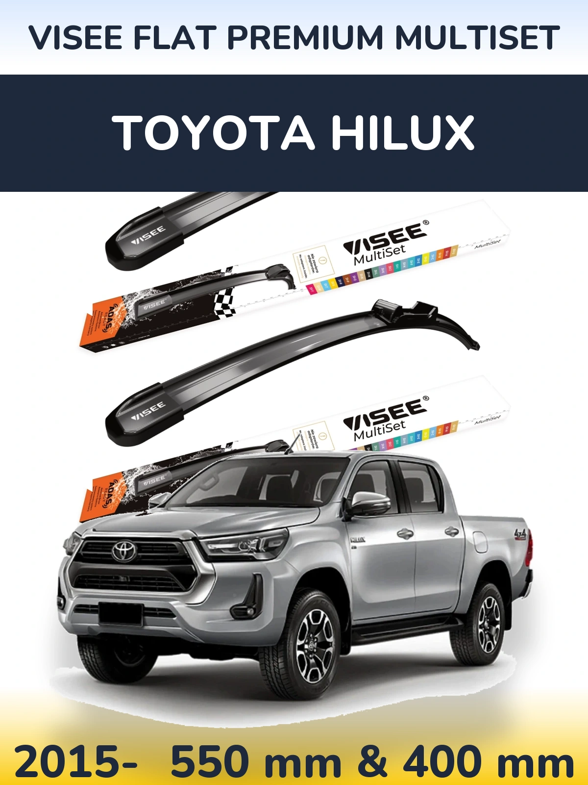 Komplet przednich wycieraczek VISEE FLAT PREMIUM MultiSet 550 & 400 mm do Toyota Hilux 2015-2026