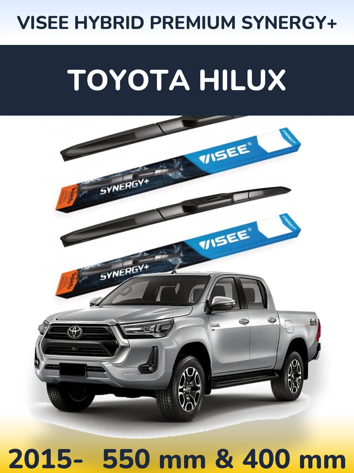 Komplet przednich wycieraczek VISEE HYBRID PREMIUM SYNERGY+ 550 & 400 mm do Toyota Hilux 2015-2026