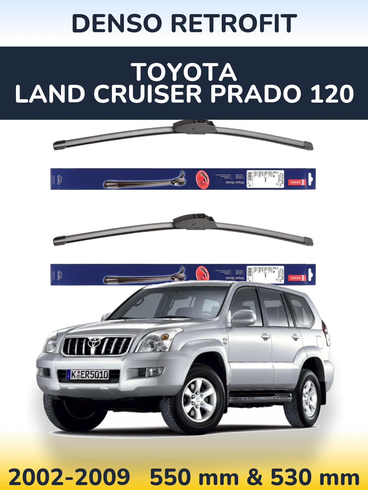 Komplet przednich wycieraczek Denso Retrofit 550 & 530 mm do Toyota Land Cruiser Prado 120 2002-2009