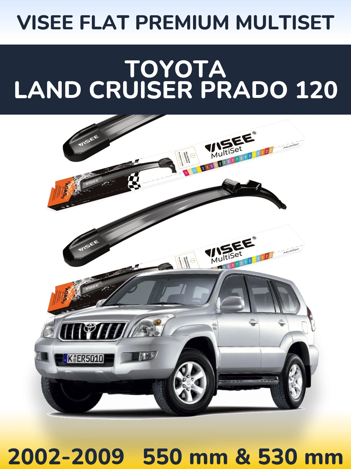 Komplet przednich wycieraczek VISEE FLAT PREMIUM MultiSet 550 & 530 mm do Toyota Land Cruiser Prado 120 2002-2009
