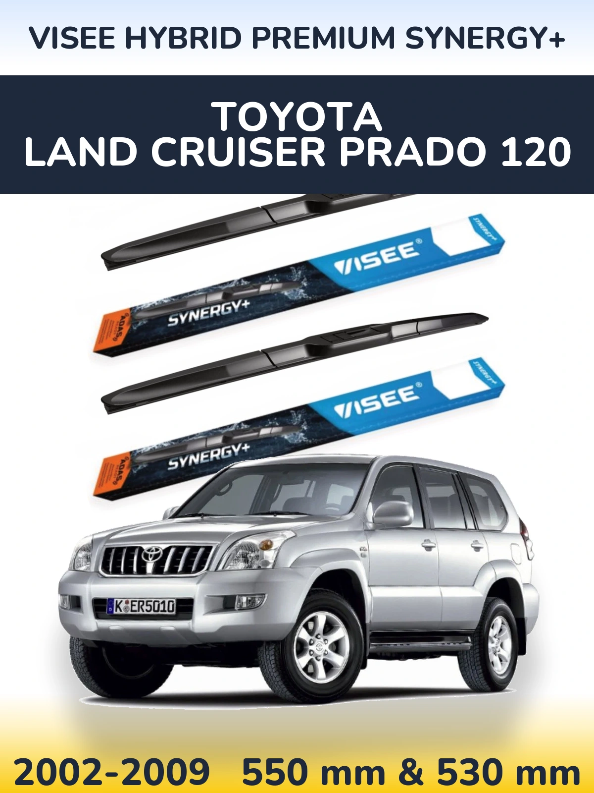 Komplet przednich wycieraczek VISEE HYBRID PREMIUM SYNERGY+ 550 & 530 mm do Toyota Land Cruiser Prado 120 2002-2009