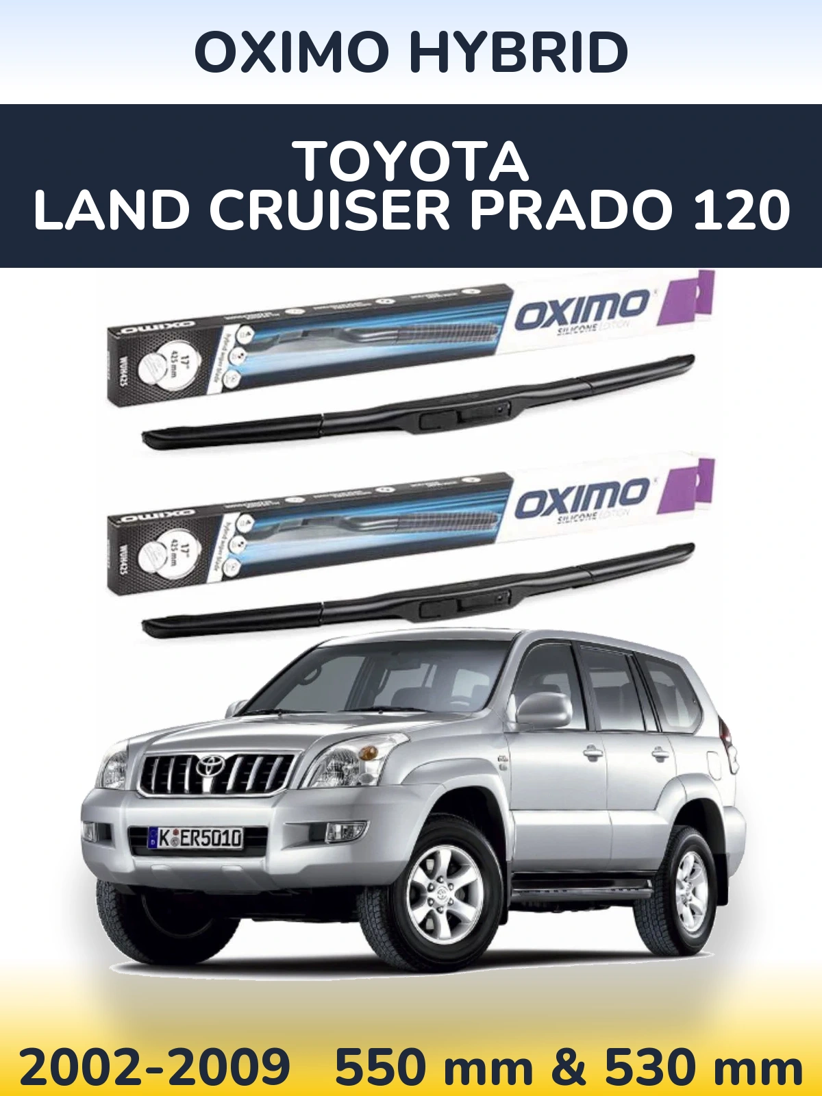 Комплект передних дворников Oximo Hybrid 550 & 530 мм для Toyota Land Cruiser Prado 120 2002-2009