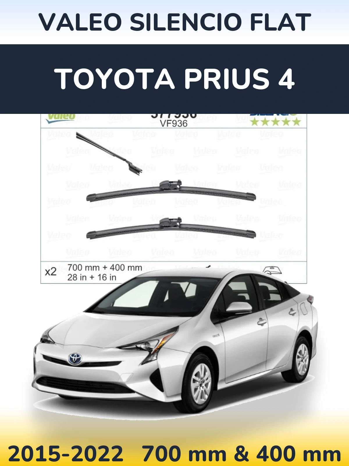 Komplet przednich wycieraczek Valeo Silencio Flat 700 & 400 mm do Toyota Prius 4 2015-2022