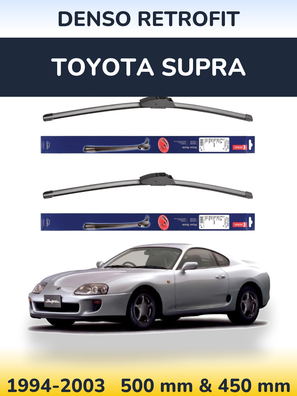 Front wiper blade set Denso Retrofit 500 & 450 mm for Toyota Supra 1994-2003