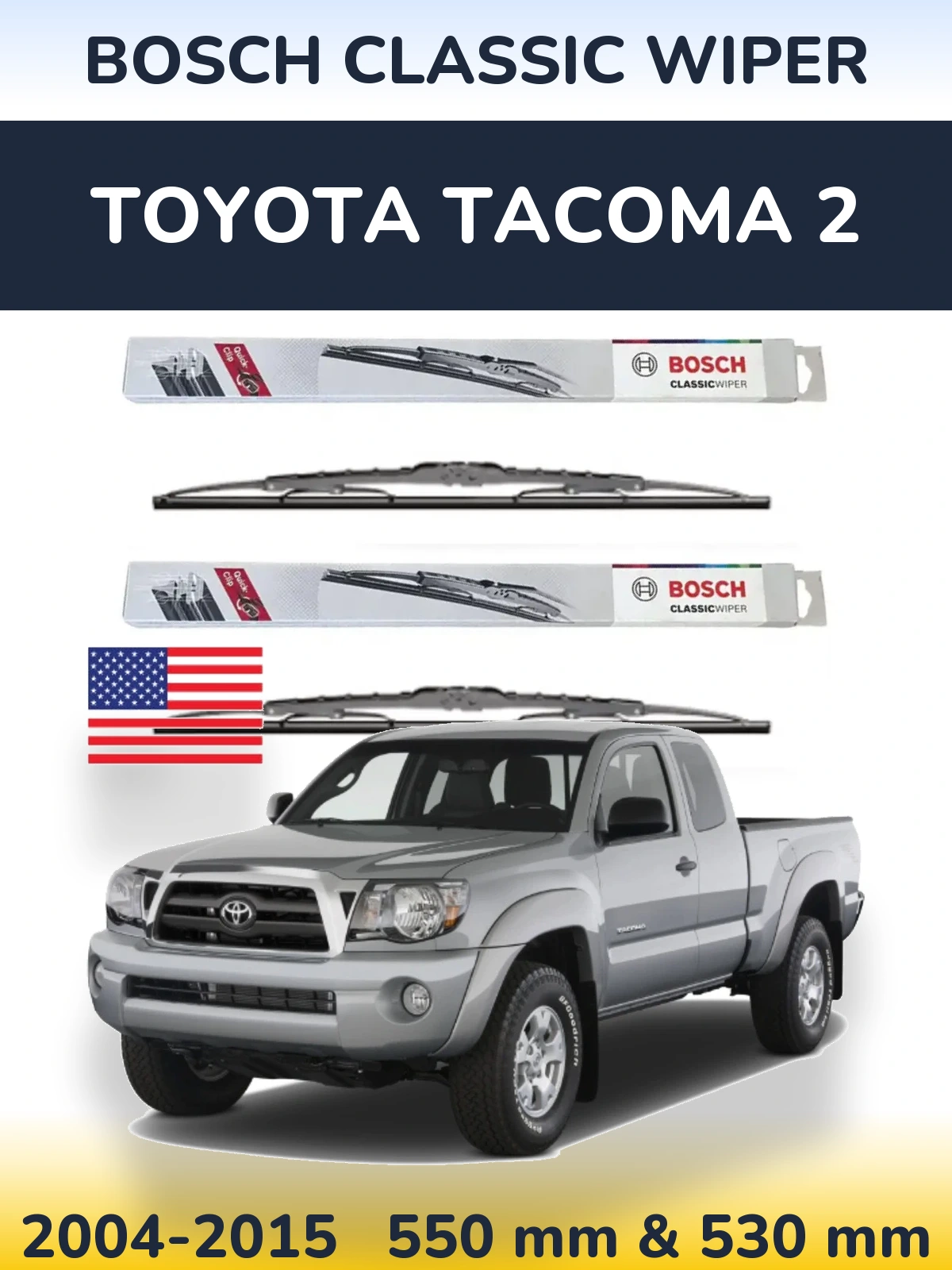 Komplet przednich wycieraczek BOSCH Classic Wiper 550 & 530 mm do Toyota Tacoma 2 2004-2015