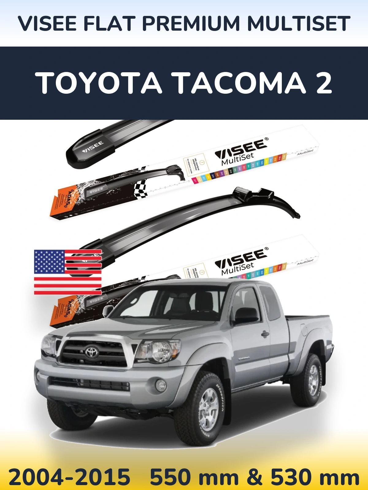 Komplet przednich wycieraczek VISEE FLAT PREMIUM MultiSet 550 & 530 mm do Toyota Tacoma 2 2004-2015