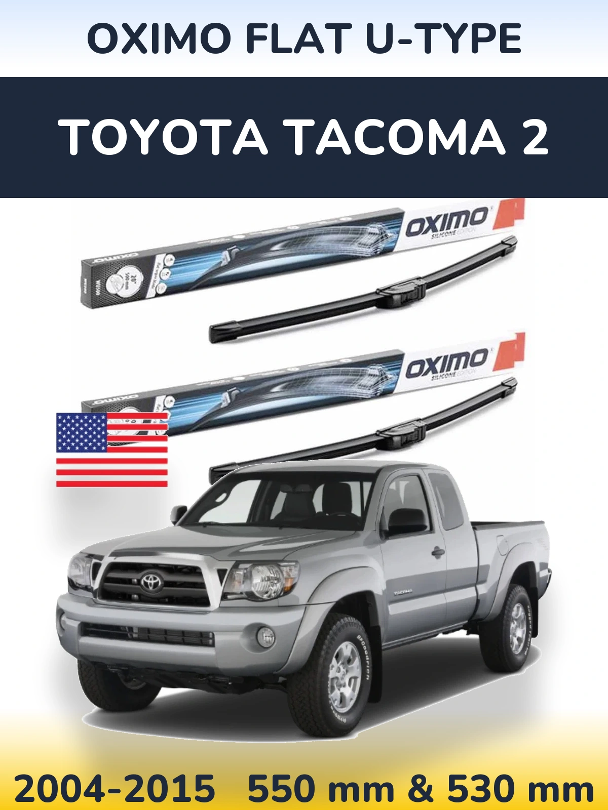 Комплект передних дворников Oximo Flat U-type 550 & 530 мм для Toyota Tacoma 2 2004-2015