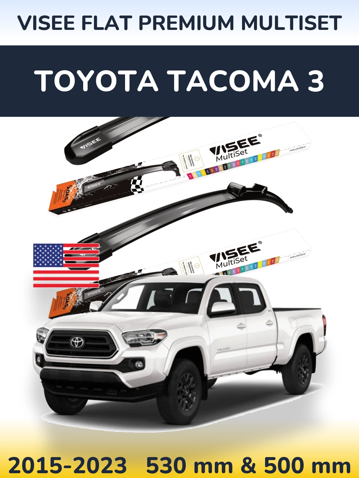 Komplet przednich wycieraczek VISEE FLAT PREMIUM MultiSet 530 & 500 mm do Toyota Tacoma 3 2015-2023